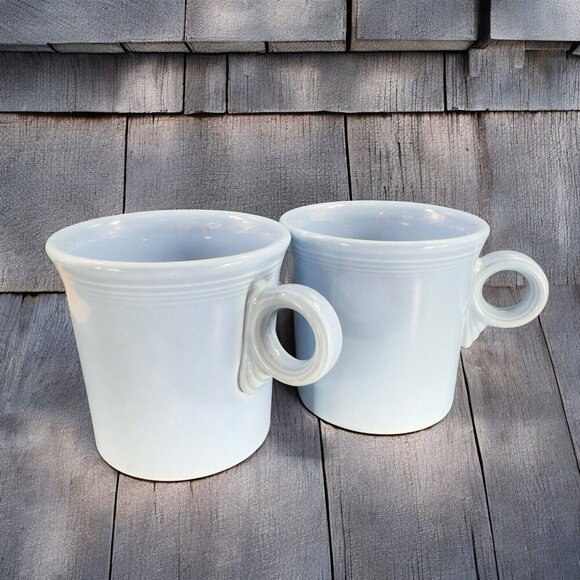 Fiesta ware Pottery Ceramic Coffee Mug Cup Light Blue Glaze USA Mugs Set 2 VTG - Picture 1 of 13